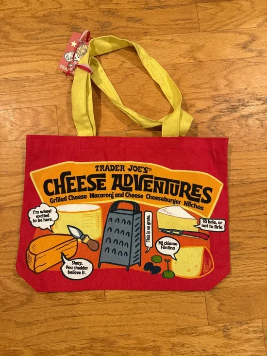 Rare Trader Joe's Cheese Experience Tote Bag - Red & Yellow BNWT - Picture 2 of 4